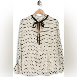 MAX STUDIO Tie Neck Clip-Dot Pleated Blouse, Black/White, 1X, NWT
